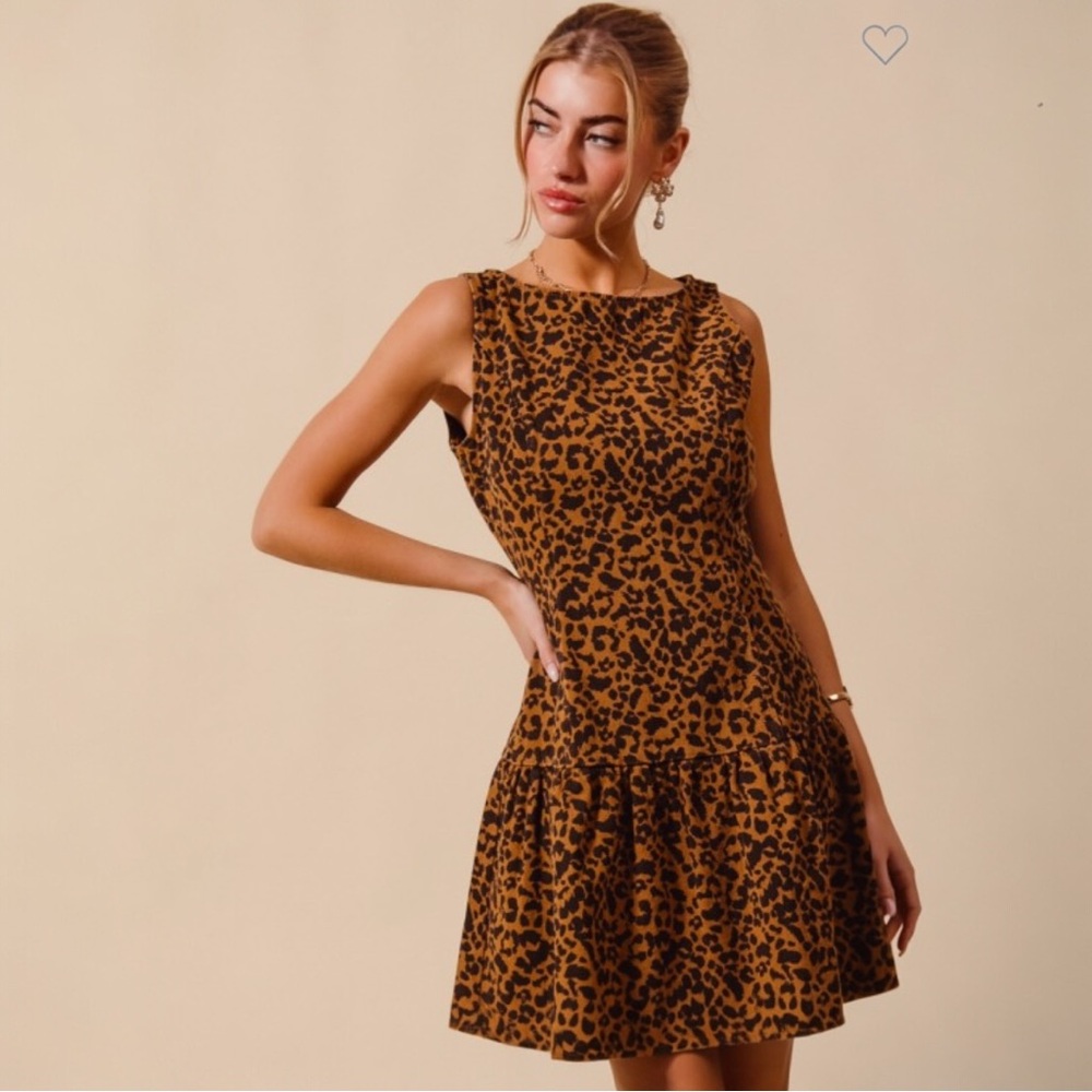 Washed Leopard Denim Dress With Back Zipper